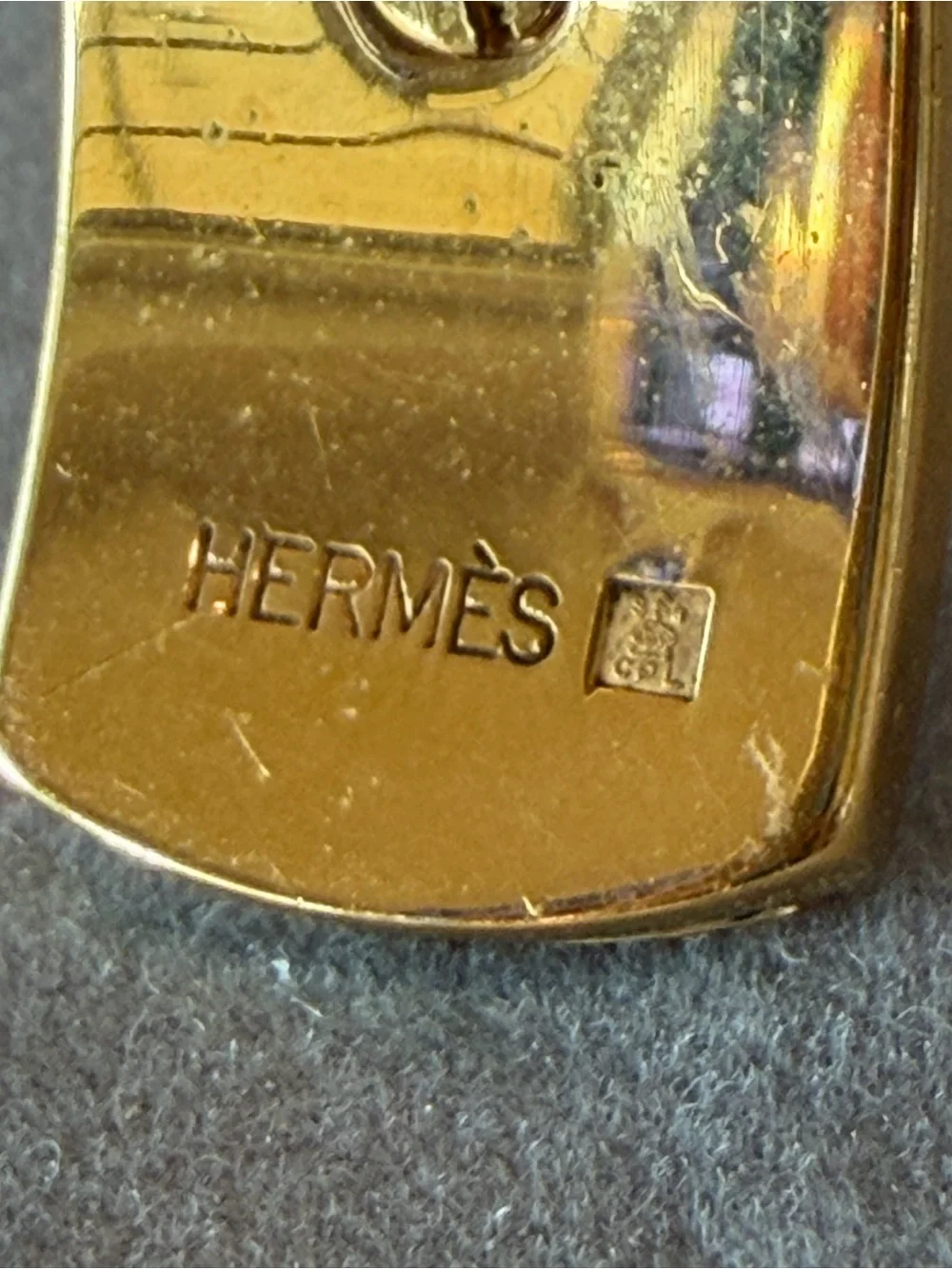Hermes Gold-Tone Green Lizard-Texture Shell Cuff Bracelet